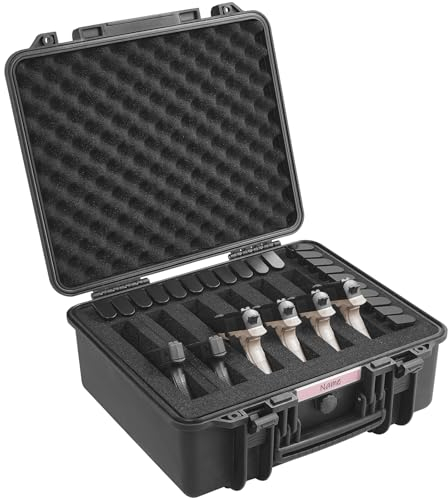 VEVOR Hartschalenkoffer Pistolen, Pistolenkoffer mit vorgeschnittenem PU-Schaum, staubdichter Hartschalenkoffer für 6 Pistolen, abschließbarer Pistolenkoffer, Waffenkoffer schwarz, 491 x 434 x 211 mm