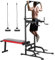Dip Station Power Tower, Multifunktionale Kraftturm mit klappbarem Hantelbank, Klimmzugstange für Krafttrainingsgeräte für Heim-Fitnessstudio, inkl. Trainingsbänder, Ladekapazität bis zu 200KG