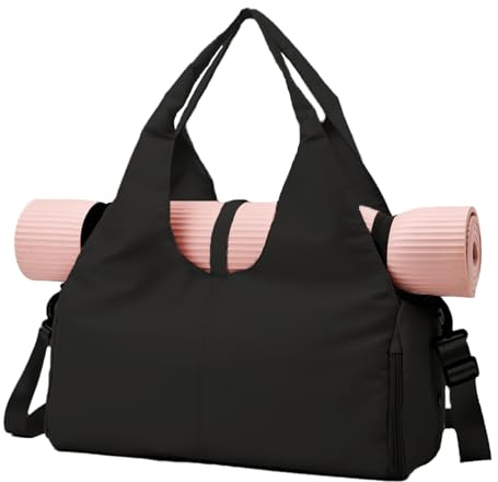 CCAIPU Sporttasche, Wasserdicht Yogatasche Turnbeutel mit Schuhe Fach und nass Tasche für Yoga-Matten & Yoga-Zubehör große Kapazität Tote für Frauen (Schwarz)