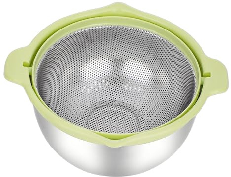 Gralara 2 Pezzi Set Scolapasta e Scodella Colino per Alimenti Colino a Maglia Fine 1.5mm Ciotola per Lavare Il Riso Scolapasta per Lavare Il Riso per Chicchi, Verde