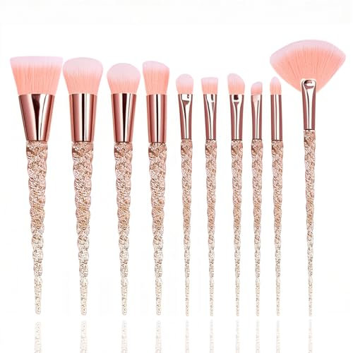 Kzouenzu Pinselset Makeup [10 Stück], Crystal Sparkles Concealer Pinsel, For Foundation, Powders, And Concealers, Premium Quality Face Brushes [Rosa]
