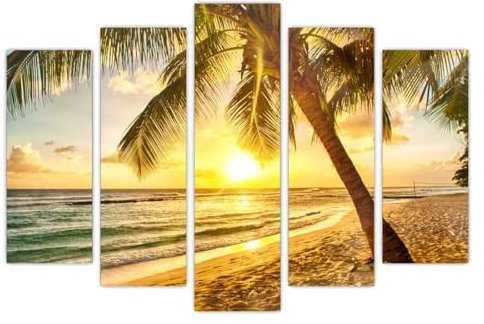 AREDE Set di 5 Stampe da Parete Quadri Moderni Decorazioni da Muro per Casa Soggiorno Camera da Letto e Cucina Tramonto sul mare| 120 x 80 cm | Pronto da appendere