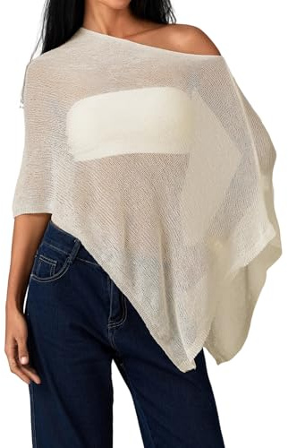 Qtinghua Womens Sheer Poncho Shrug Bolero Lightweight Knitted Shawls Pullover Sweater Ladies Summer See Through Cover Up Mesh Poncho (Yellow, ONE SIZE)
