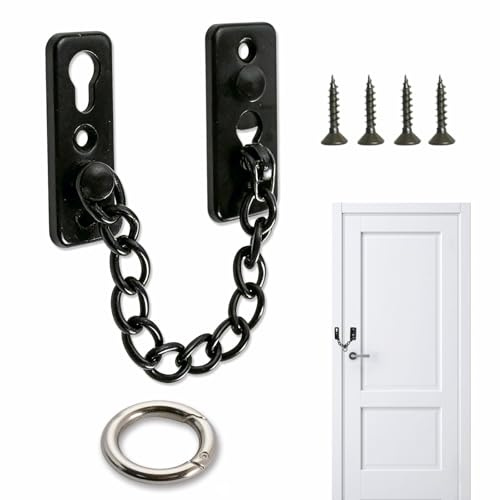 Catena per Porta in Acciaio Inossidabile, Catena di Sicurezza Antifurto per Porte Dotata di Pulsante a Molla, Fibbia a Molla e Viti, Adatto per Hotel, Appartamenti, Camere da Letto, Finestre, Nero