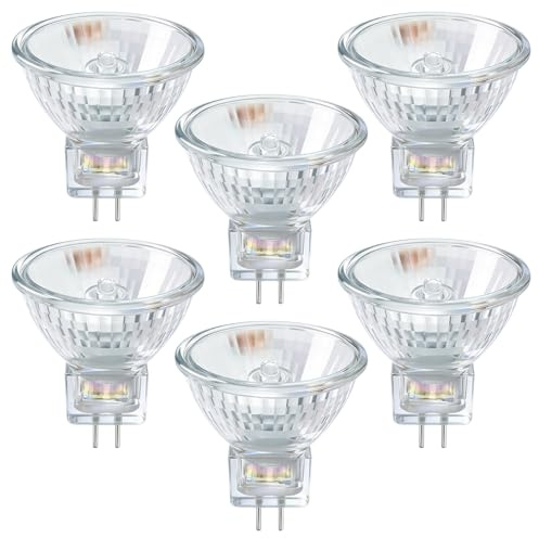 TaimeiMao Bombillas Halógenas MR11 de 12 V y 20 W (paquete de 6), GU4 de 2 pines, Blanco Cálido 2700 K, Regulables, para Luces Empotradas e Iluminación de Jardines