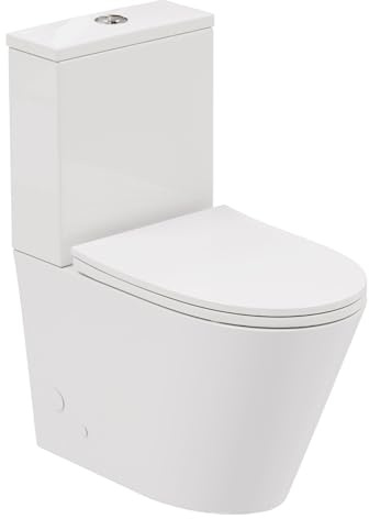 HOROW Stand WC mit Spülkasten Komplett Keramik, WC Spülrandlos mit Nano, WC Set Komplett Wandablauf Weiß, Stand Toilette mit Wirbelspülungsystem, Toilettendeckel mit Absenkautomatik, 60×37×82cm