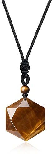 COAI Unisex Size Tiger Eye Star of David Hexagram Stones Necklace for Women Men