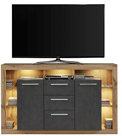 trendteam smart living - Sideboard Schrank Wohnzimmerschrank klein - Wohnen - Rock - Aufbaumaß (BxHxT) 150 x 90 x 40 cm - Farbe Wotan Eiche mit Matera - 182687048