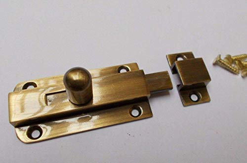 Vintage Small KNOB Bolt -Old Retro Style Door Slide Lock Latch Antique Brass (Antique Brass)