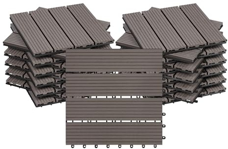 WOLTU Suelo de WPC Set de 22 Baldosas de Madera Exterior para Porche Patios Jardin, 30 x 30 cm Compuesta Azulejos para Terraza Café