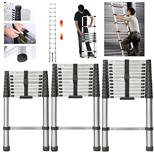 Teleskopleiter 2,6m Mehrzweckleiter Ausziehleiter mit Rutschfester 9 Stufen Edelstahl Klappleiter, Robust Stehleiter 150 kg/330 Pfund Belastbarkeit