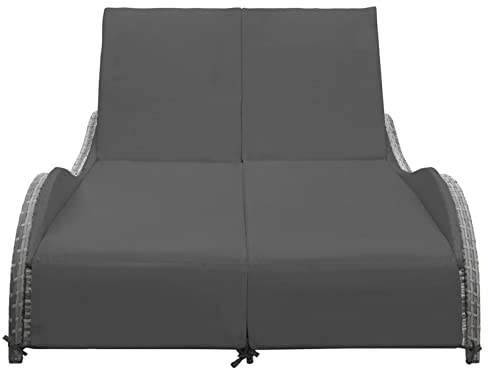 Mogou Doppel-Sonnenliege mit Auflage, Gartenliege, Liegestuhl, Sonneninsel Outdoor, Sonnenstuhl, Gartenmöbel, Bäderliege, Relaxliege, Terrasse,Poly Rattan Anthrazit