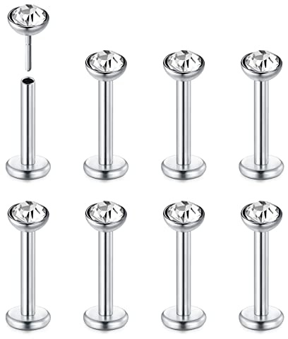 FECTAS 8pcs Threadless labio Piercing Push in Labret Helix Tragus nariz Studs 16G 18G 20G Acero inoxidable Monroe Medusa Bar