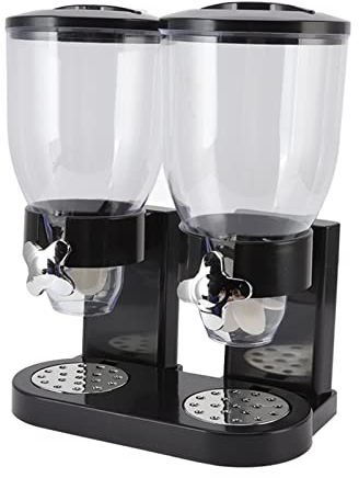 Spannmålsdispenser med Dubbla Behållare, ABS Lufttät Vriddrift Torrfoderdispenser, Stor Kapacitet Spannmål, Ris, Nötter Dispenser för Köksbänk, 6,62 Quart(Svart)
