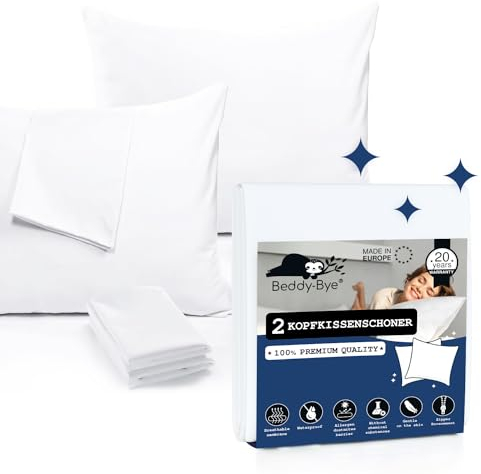BEDDY-BYE Kissenschoner 80x80 cm 2er Set, Kissenschutzbezug 80x80 Wasserdicht, Oeko-Tex Zert. Kopfkissen Schonbezug 80x80 mit Reißverschluss - Kissenschonbezug Atmungsaktiver und Hypoallergener