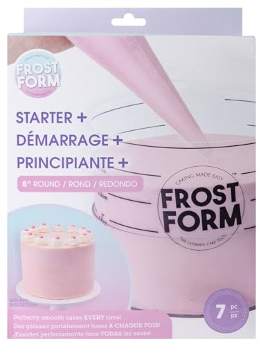 AC Food Crafting - Kit de iniciación de forma de escarcha de 6 pulgadas (7 piezas) molde para tartas, soporte de forro redondo, cortador de migas, instrucciones de formulario de base, kit de glaseado