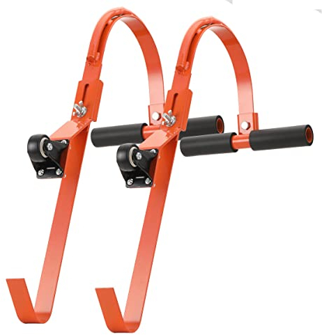 Lfhelper Lot de 2 crochets d'échelle de toit, accessoires d'échelle, rallonge universelle, stabilisateur d'échelle en acier pour toit, avec roues fixes et poignée en caoutchouc en T