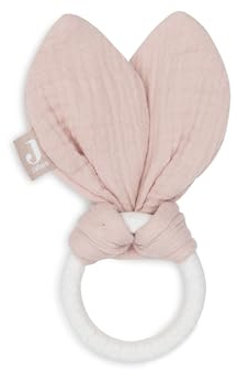 Jollein Massaggiagengive Baby Bunny Ears Wild Rose – Baby Greifling – Cotone – Anello in silicone – certificato Oeko-Tex – aiuto per la dentizione – Giocattolo per bambini