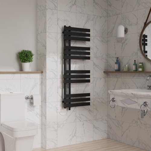 Warmehaus 1200x450mm Black Designer Bathroom Electric Heated Towel Rail Rad Ladder Radiator Kit 600W