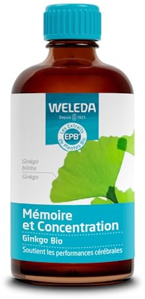 WELEDA EPB® Ginkgo Bio – Mémoire et Concentration, Complément Alimentaire Mémoire, Ginkgo Biloba, Soutient les Performances Cérébrales et la Réactivité, Vegan, Certifié BIO AB, 100ml
