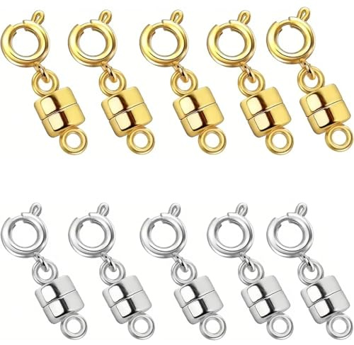 ZKGYUS 10 Chiusure Magnetiche per Braccialetti e Collane Convertitore Magnete Chiusure per Gioielli Estensori Chiusure di Chiusura per Creazione di Collane e Braccialetti (Argento+Oro)