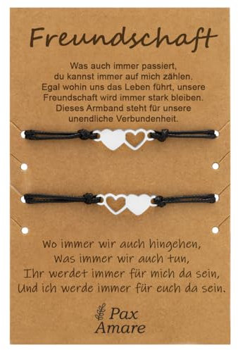 Pax Amare Freundschaftsarmbänder für 2 mit silbernen Herzen – BFF Armband für Freundinnen und Damen