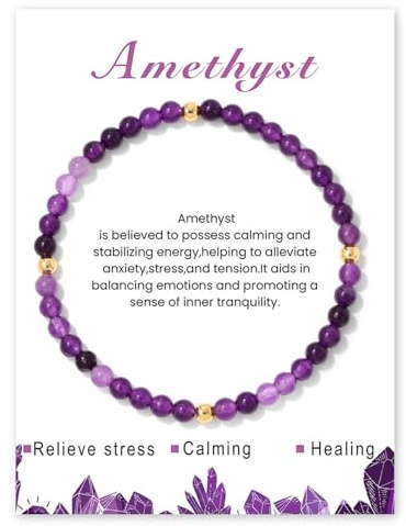 GoPaw Bracelet Pierre Naturelle Femme, 4mm Bracelet Perles Femme Amethyste Perles Naturelle Bracelets pour Femmes Bijoux Cadeau pour Femmes (Quartz violet)