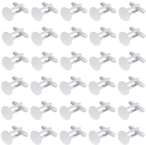 DICOSMETIC 30 Piezas Hombres Gemelos De Plata Vacío De Latón Con Cristal Claro Cabujón Para Ropa Botones Hacer Bandeja: 18mm