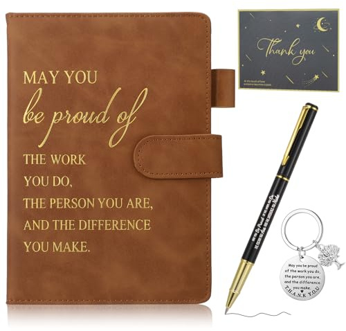 Candcamp Thank You Gifts Employee Appreciation Gift, Inspirational Notebook A5, with Pen,Greeting Card,Keyring Leaving Gifts for Men Women Employee Volunteer Colleague Teacher(Brown)