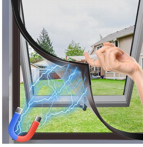 MLEJU Mosquiteras para Ventanas Magneticas, 120×130cm Malla de Fibra de Vidrio,Ajustable Mosquitera Ventana Magnetica, Fácil Instalación sin Taladrar, Fácil de Limpiar- Marco Negro y Red Negro