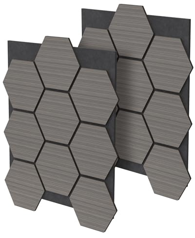 ML-Design Set di 2 Pannelli Acustici 66x81x2 cm per 1 m² Grigio Pannelli Murali Fonoassorbenti in MDF con Effetto Legno Esagonale Rivestimento da Parete per Isolamento Acustico per Ufficio e Studio