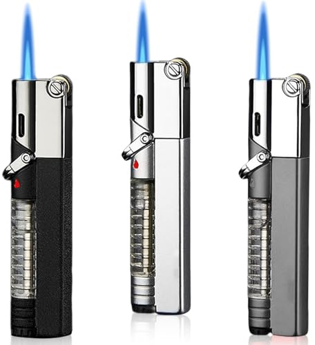 3 mecheros de tormenta, llama de chorro de butano, rellenable, llama constante, llama ajustable, forma alternativa para hombres (sin gas)