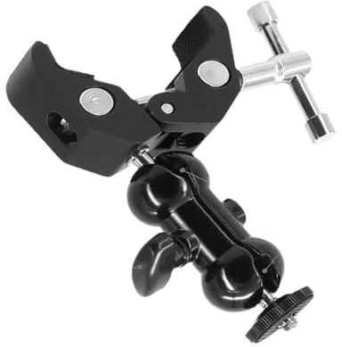 WIIYENA Support de serrage pour appareil photo avec filetage 6,35 mm et double tête sphérique, alliage d'aluminium et acier inoxydable, pour appareil photo reflex numérique, moniteur et utilisation