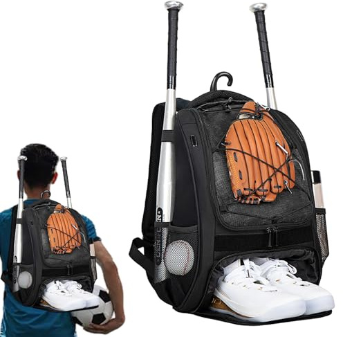 Zaino da baseball, borsa da baseball per bambini, borsa da baseball con scomparto per scarpe, zaino da baseball per ragazzi con grande capacità per racchette, caschi, ragazzi e risveglio