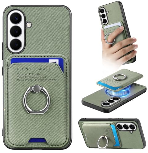 MOJIA Korthållarfodral för Samsung Galaxy S26, fodral med avtagbar stark magnetisk korthållare plånbok, smal design och med stativfunktion. Grön