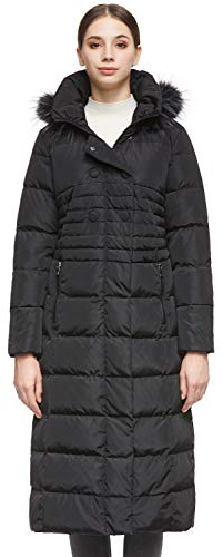 Orolay Women's Winter Long Down Jacket with Fur Hood Raglan Sleeve Coat Quilted Comfort Jacket Black L