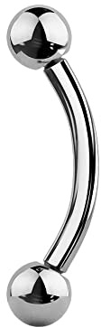 Jewel Barrel Piercing per sopracciglio curvo in acciaio, 16 G (Gauge), 6 mm, 8 mm, 10 mm di lunghezza, con sfere, 10 mm, acciaio chirurgico