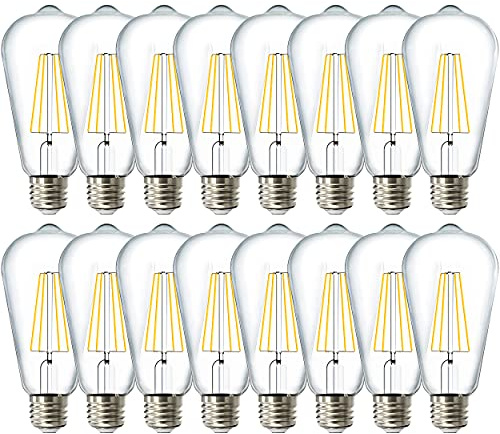 Sunco 16 Pack Edison Bulbs LED ST64 (ST19) Clear Glass Filament, Dimmable