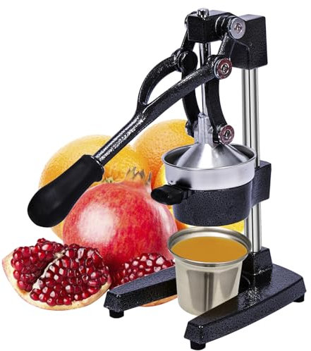 Gowintech Commercial Heavy Duty Cast Iron Hand Press Manual Orange Citrus Lemon Lime Grapefruit Pomegranate Fruit Juice Squeezer Machine with Stainless Steel Cup Black