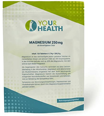 MAGNESIUM 250 mg, als bioverfügbares Citrat, vegan und frei von Farb- oder Konservierungsstoffen (1)