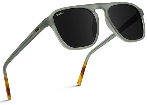 WearMe Pro Polarized Aviator One-Bridge Modern Square Mens Sunglasses (Moon Rock Grey/Black Lens)