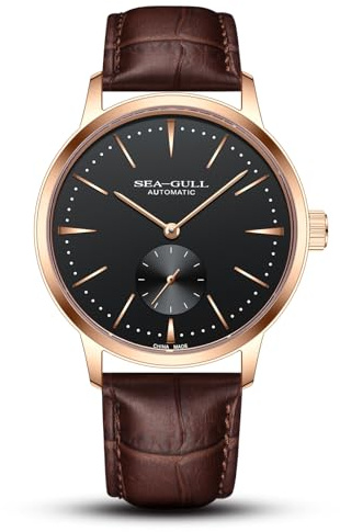 Seagull Herren Automatik Mechanische Uhr mit Sekunden-Unterzifferblatt Business Lederarmband Analog Anzeige Armbanduhr 40mm 6075