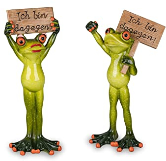 formano 2er Set lustige Frösche Frosch als Demonstrant mit Schild Figur Froschpaar