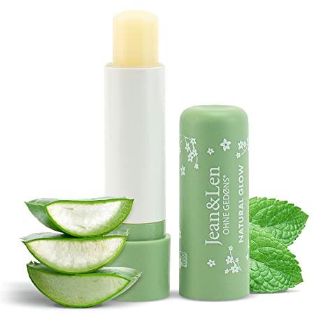 Jean & Len Baume à Lèvres Hydratant Aloe Vera Bio et Menthe, Soin des Lèvres Anti-Dessèchement, Enrichi en Aloe Vera Bio et Beurre de Karité, Sans Huile de Palme, ni Huile Minérale, Végan, 4,7 g
