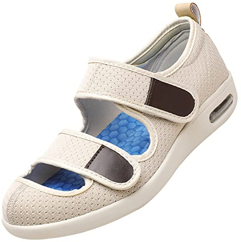 Zapatos Extra Ancho Mujer Zapatos Hombre Extra Ancho Zapatillas Pie Diabetico Verano Hombre Zapatos Ortopedica Cómodos Muy comodas y Anchas,Beige,38 EU