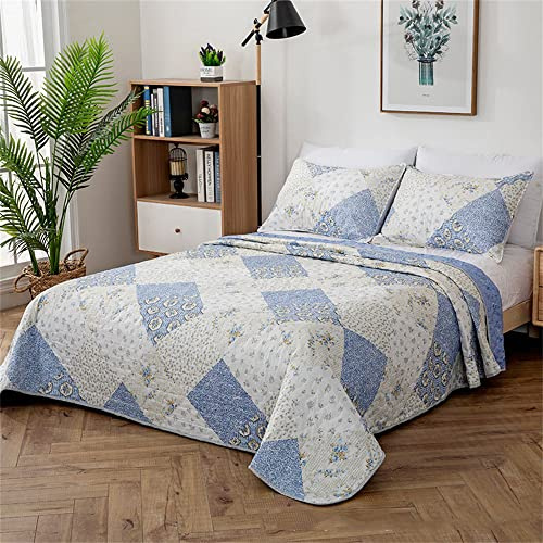 Odot Couvre Lit Matelassé 2/1 Personnes, Jeté de Lit Léger Couverture Ete Couverture de Lit Matelassée Douce Boutis Couvre-Lit avec 2 Taies d'oreiller (220x240cm,Patchwork 5)