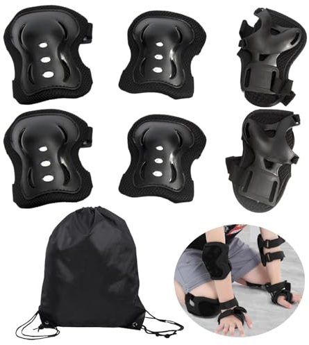 6 in 1 Stück Schützer Set, Knieschoner Kinder, Kinder Protektoren Set, Schutzausrüstung mit Knieschoner, Ellenbogenschoner, Handgelenkschoner und Umhängetasche für Rollschuhe, Fahrräder