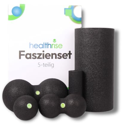 Health Rise Faszien Set für optimale Selbstmassage | 5-teilig | Inklusive Faszienrolle, Duoball 8/12cm, Mini Rolle | Effektive Muskelmassage und Entspannung | Perfekt für Heimgebrauch und Fitness ​​
