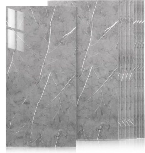 Angoily 10 PièCes Stickers Muraux Cuisine 30x60cm Gris - CréDence AdhéSive Salle De Bain - Papier Peint Autocollant Mur IntéRieur Douche ImperméAble - RevêTement Anti-ÉClaboussures Diy