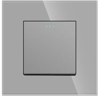 JIMEIDA Interruptor de luz de 1 banda, 2 vías, interruptor de botón basculante moderno, panel de pared gris de cristal con puntos de fósforo, 10 A, 250 V